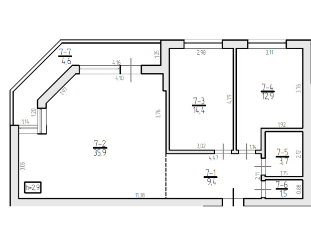 ЖК SilverPark: планування 2-кімнатної квартири 82.4 м²