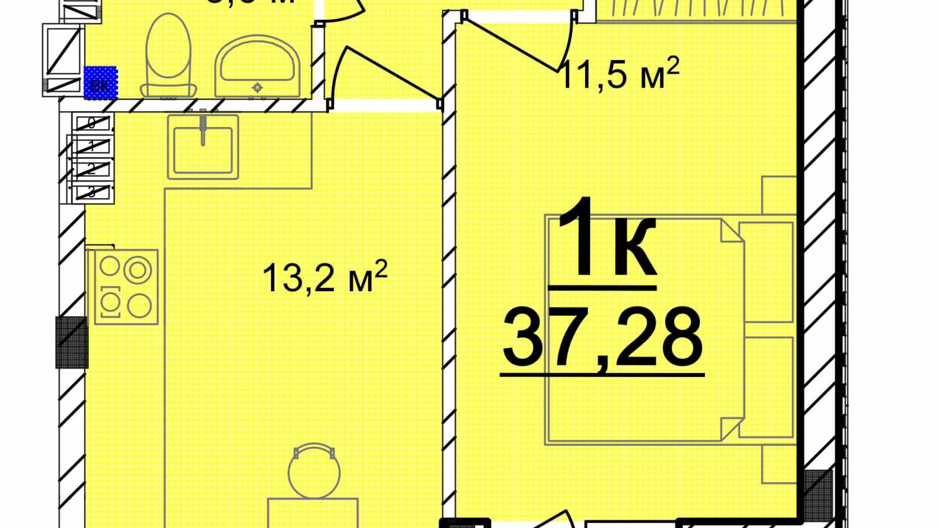 Планування 1-кімнатної квартири в ЖК Маріїнський 37.28 м², фото 616790