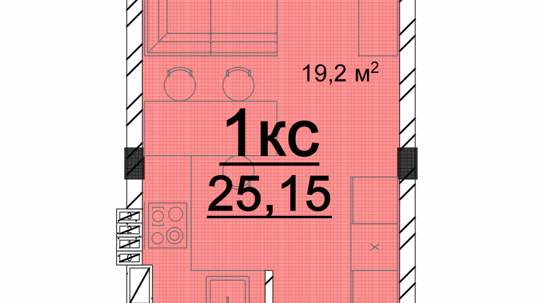 Планування квартири студії в ЖК Маріїнський 25.12 м², фото 616807