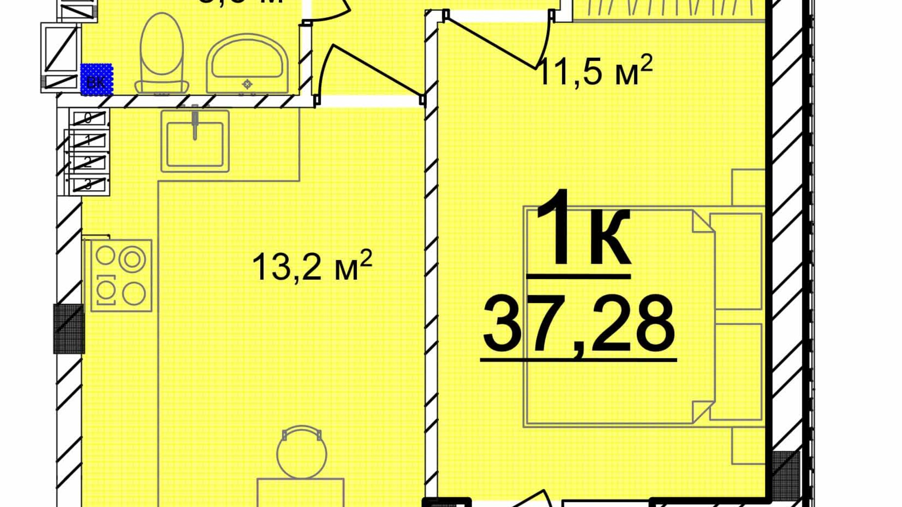 Планировка 1-комнатной квартиры в ЖК Мариинский 37.28 м², фото 616809