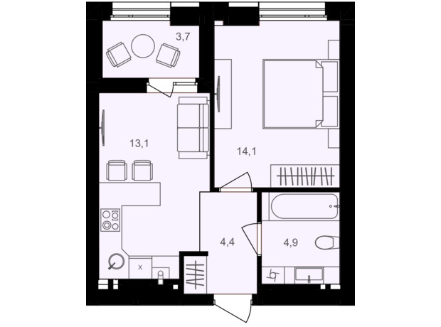 ЖК Lavanda Park: планування 1-кімнатної квартири 40.2 м²