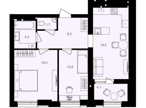 ЖК Lavanda Park: планировка 2-комнатной квартиры 65 м²