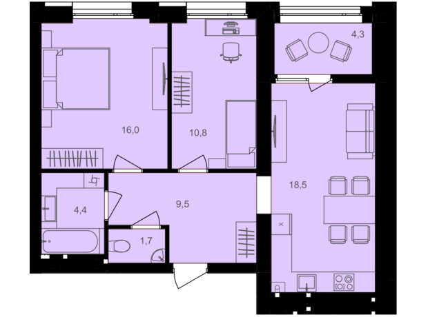 ЖК Lavanda Park: планування 2-кімнатної квартири 65.2 м²