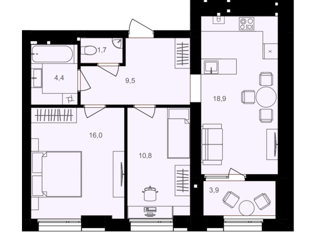 ЖК Lavanda Park: планировка 2-комнатной квартиры 65.2 м²