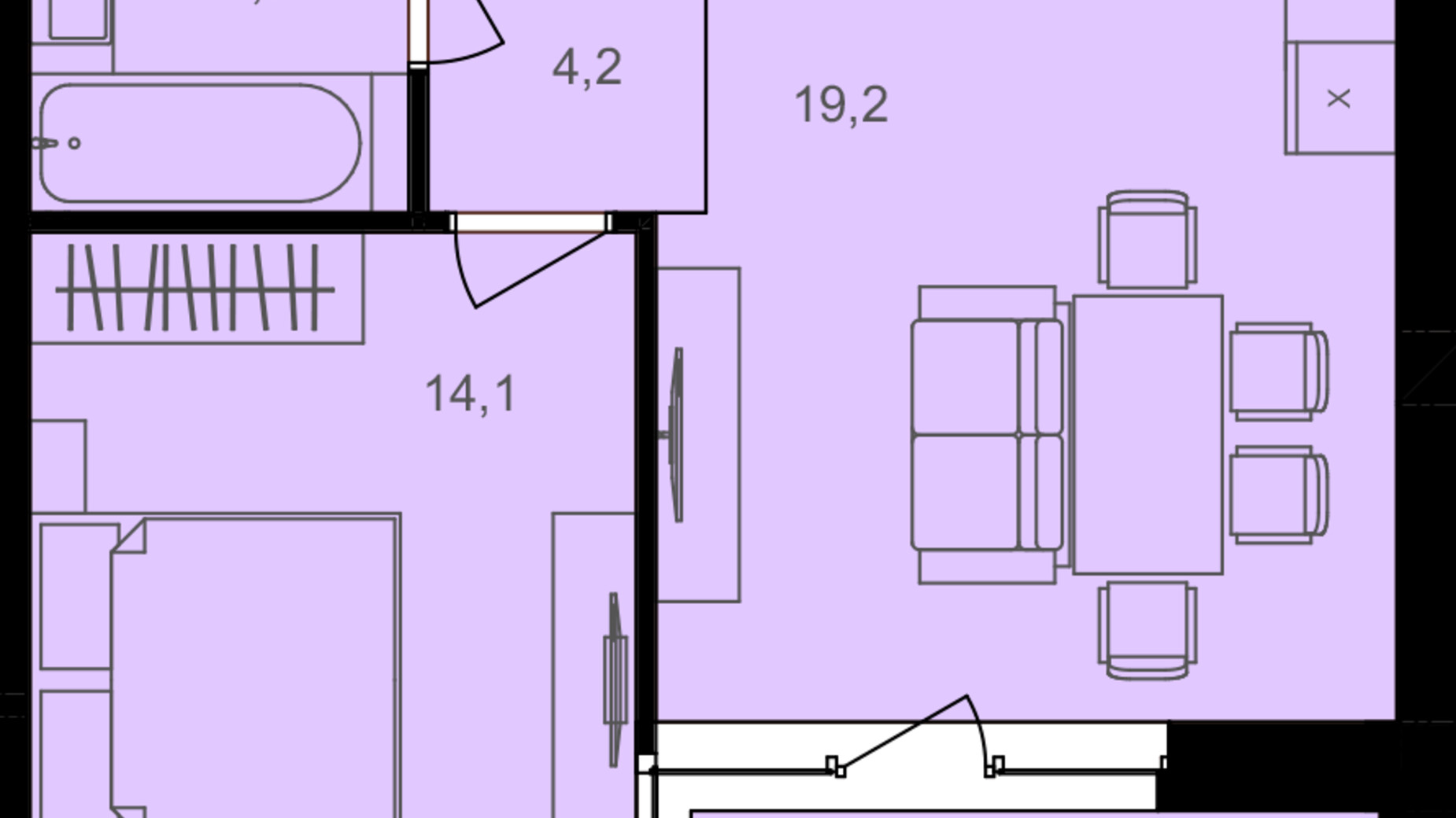 Планування 1-кімнатної квартири в ЖК Lavanda Park 45.2 м², фото 616876