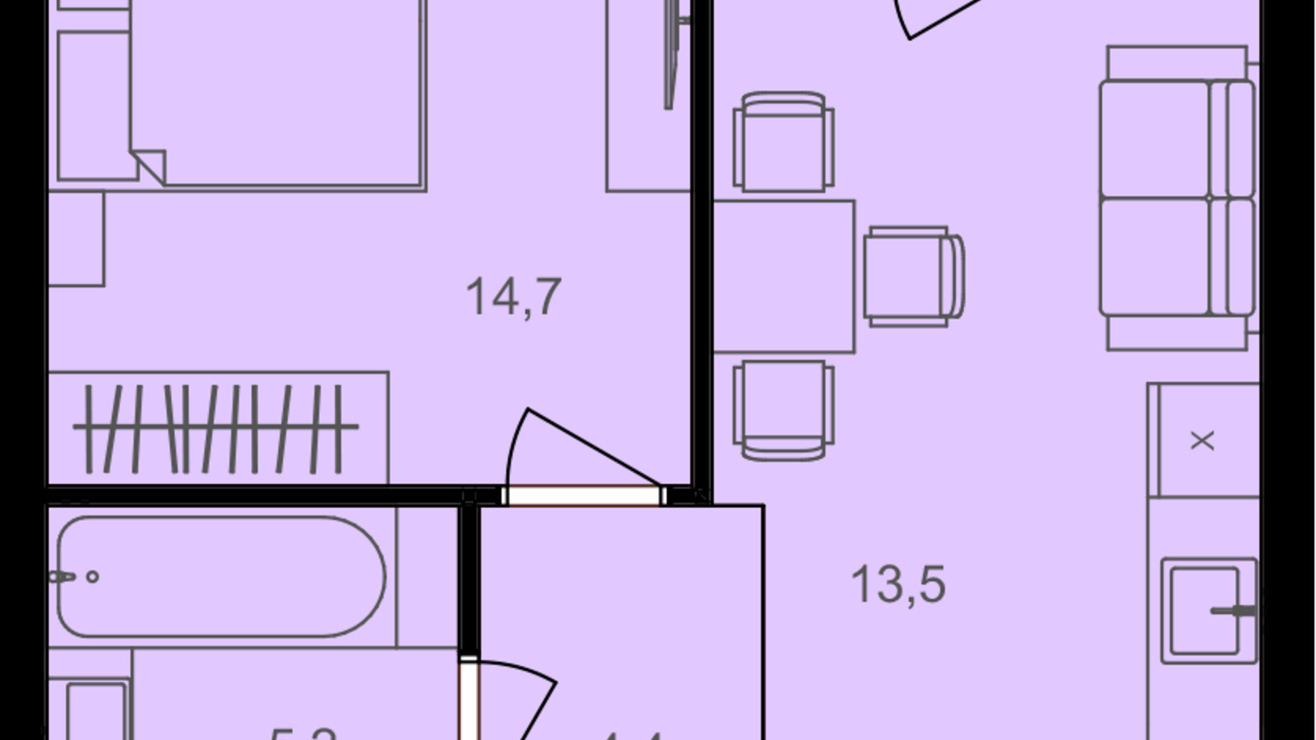 Планировка 1-комнатной квартиры в ЖК Lavanda Park 41.7 м², фото 616878