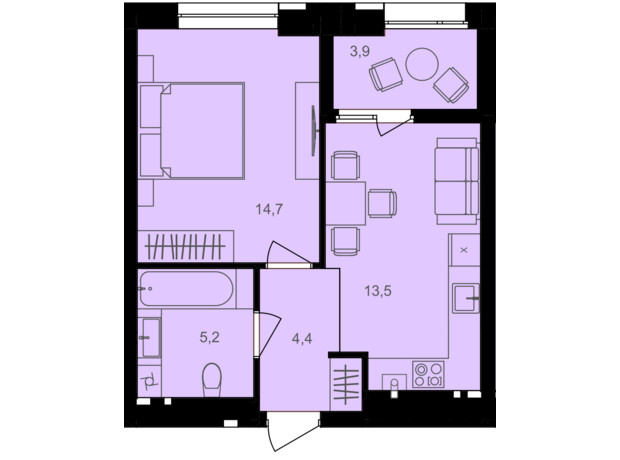 ЖК Lavanda Park: планировка 1-комнатной квартиры 41.7 м²