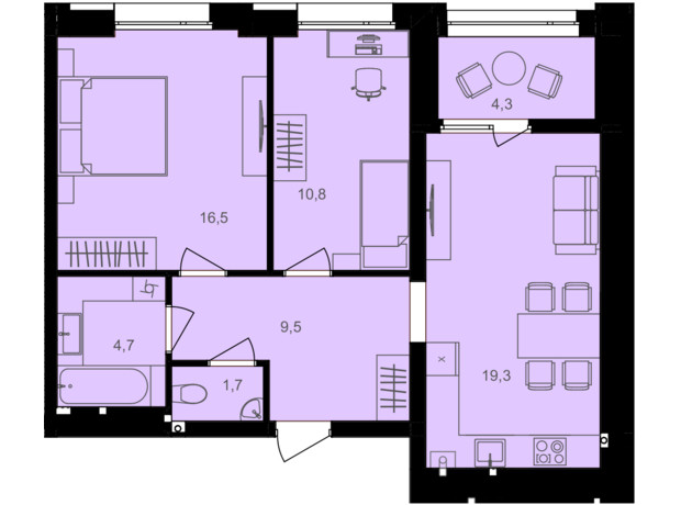 ЖК Lavanda Park: планировка 2-комнатной квартиры 66.8 м²