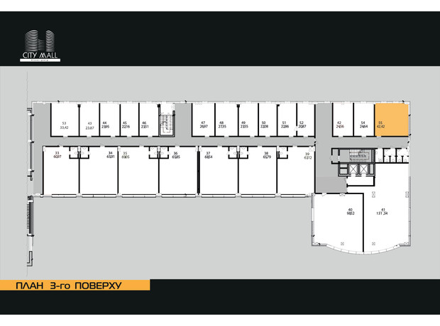 Бизнес-центр City Tower Mall: планировка помощения 42.4 м²