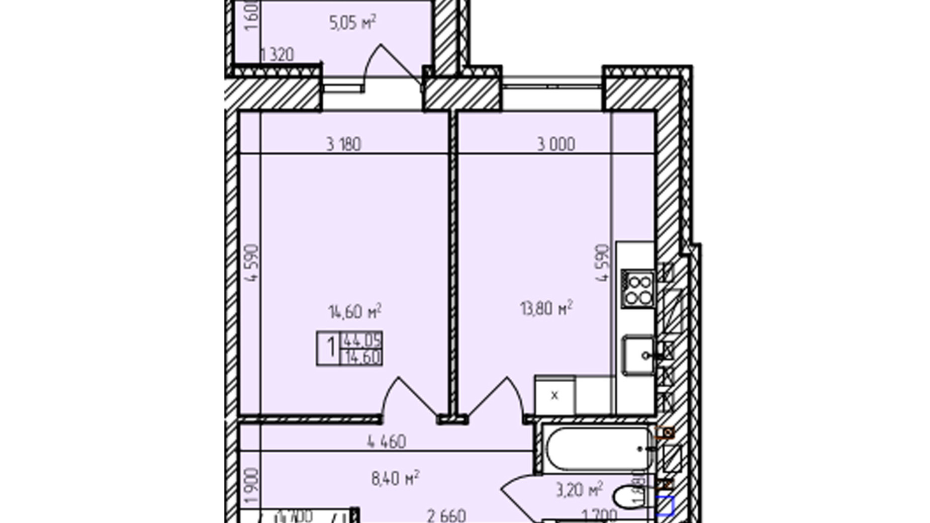 Планировка 1-комнатной квартиры в ЖК Автобиография Парк 44.8 м², фото 616956