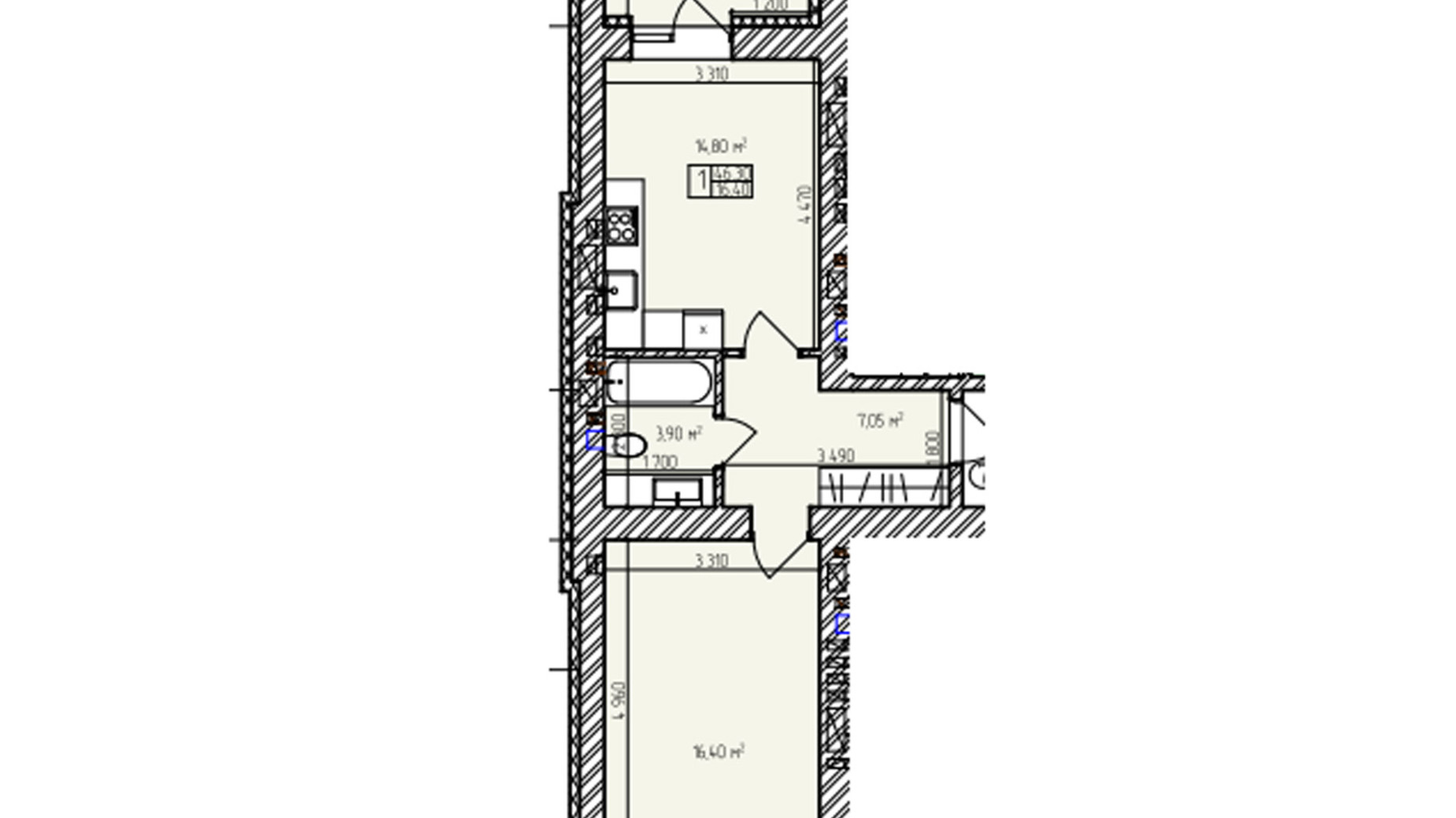 Планування 1-кімнатної квартири в ЖК Автобіографія Парк 46.3 м², фото 616957