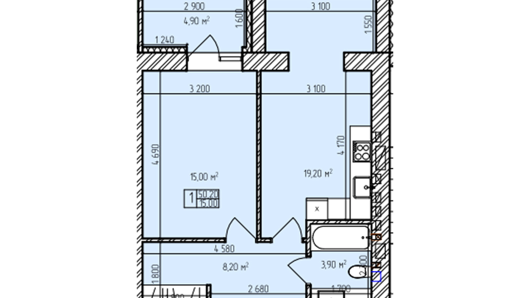 Планування 1-кімнатної квартири в ЖК Автобіографія Парк 50.8 м², фото 616958