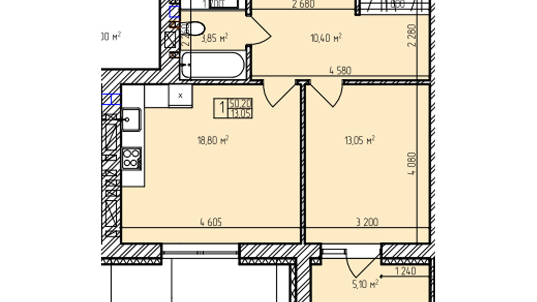 Планировка 1-комнатной квартиры в ЖК Автобиография Парк 50.2 м², фото 616959
