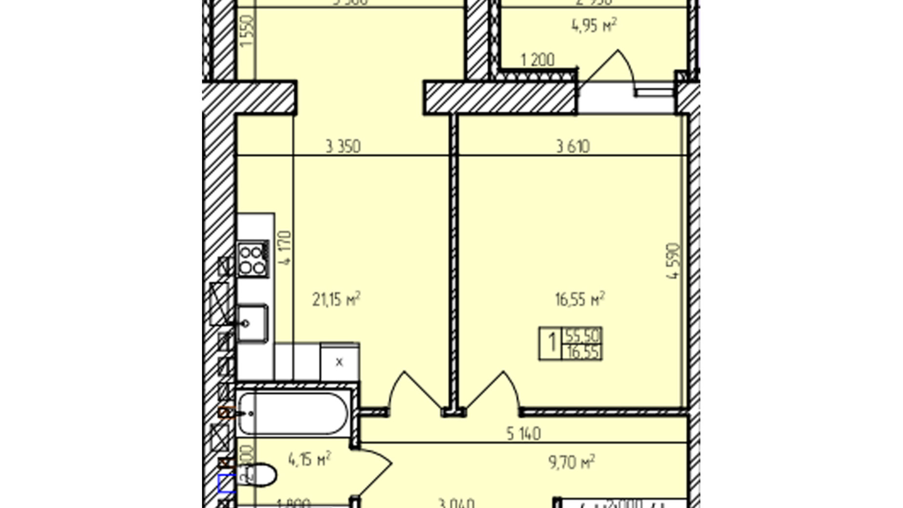 Планировка 1-комнатной квартиры в ЖК Автобиография Парк 55.5 м², фото 616964