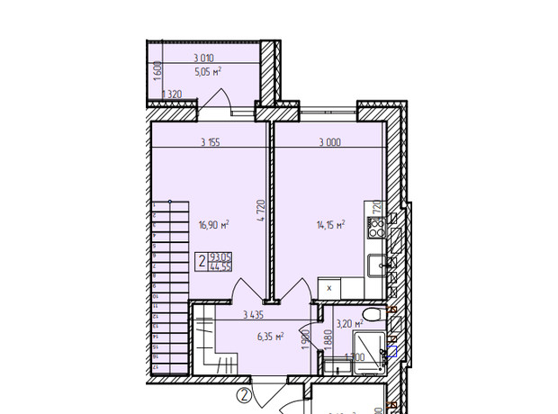 ЖК Автобиография Парк: планировка 2-комнатной квартиры 93.05 м²