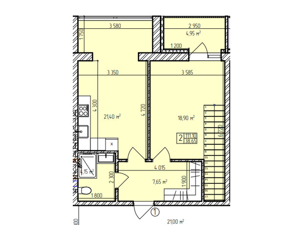 ЖК Автобиография Парк: планировка 2-комнатной квартиры 111.1 м²