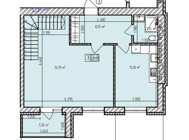 ЖК Автобиография Парк: планировка 3-комнатной квартиры 117.7 м²