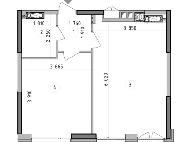 ЖК Оптимісто: планування 1-кімнатної квартири 43.73 м²