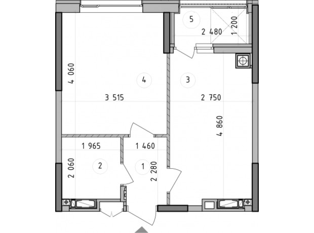 ЖК Оптимісто: планування 1-кімнатної квартири 37.83 м²