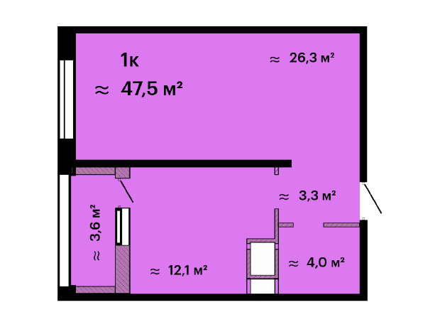 ЖК Скай Сіті: планування 1-кімнатної квартири 47.5 м²