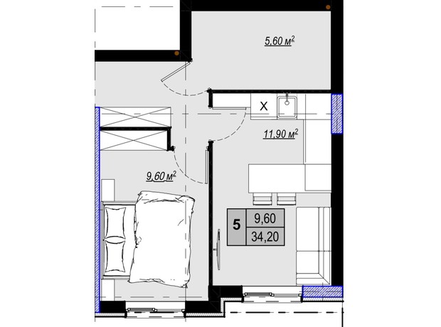 ЖК Plaza Kvartal 3: планування 1-кімнатної квартири 31.4 м²