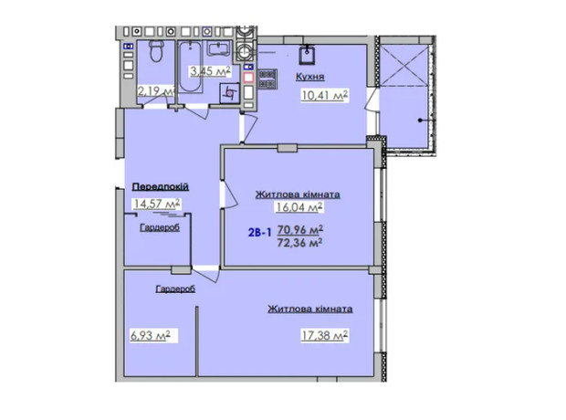 ЖК Соняшник: планування 2-кімнатної квартири 71.64 м²