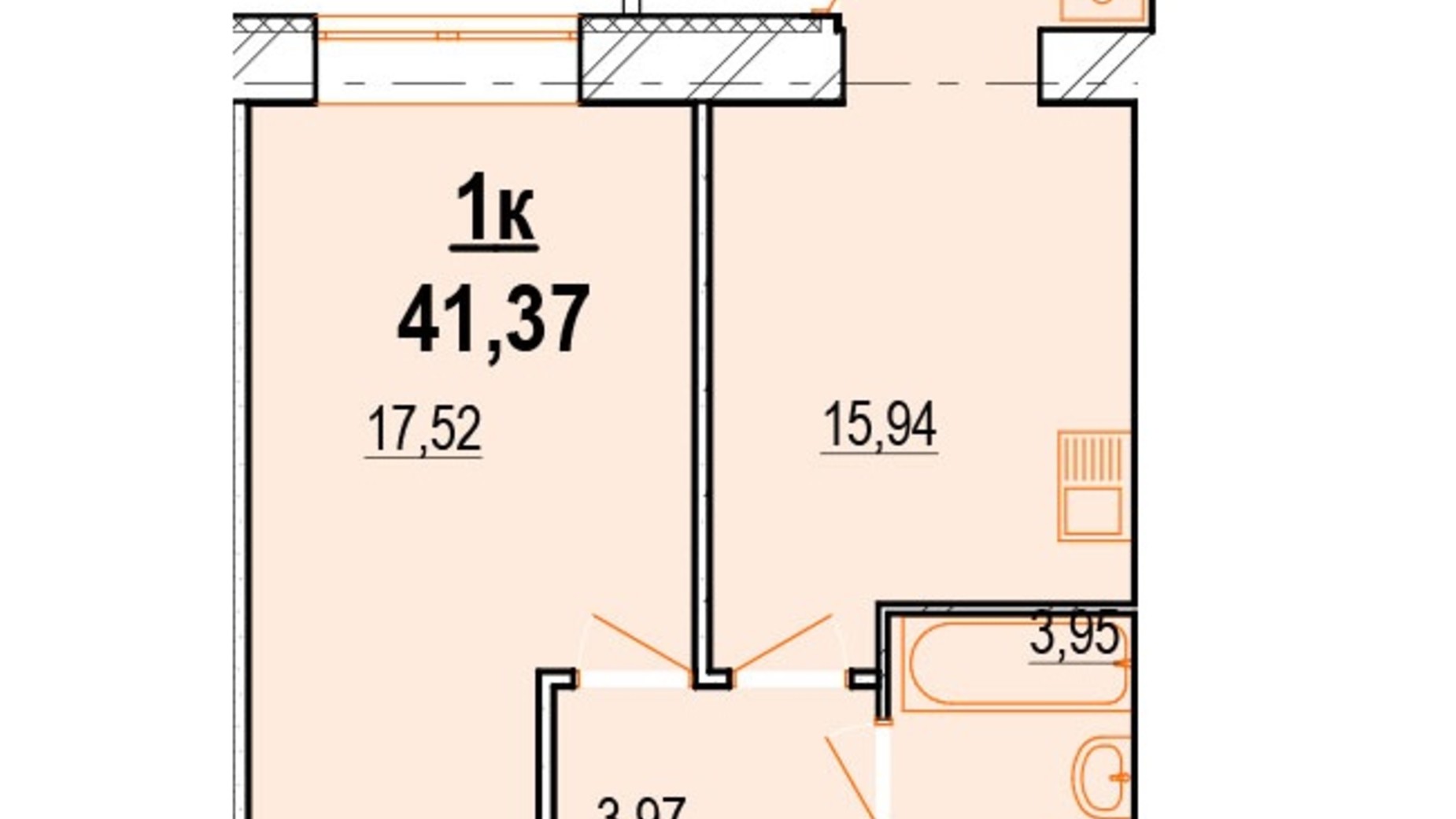 Планировка 1-комнатной квартиры в ЖК Старогородский 41.37 м², фото 617065