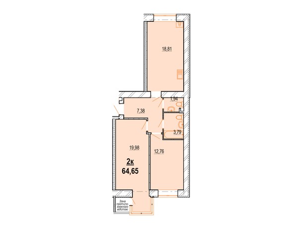 ЖК Старогородский: планировка 2-комнатной квартиры 64.65 м²