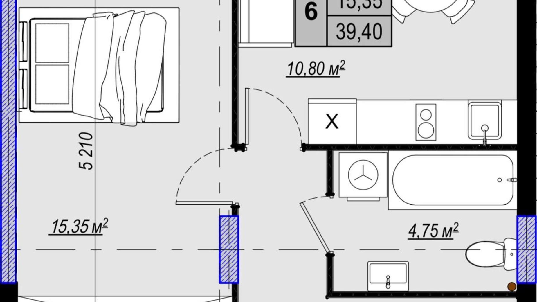 Планировка 1-комнатной квартиры в ЖК Plaza Kvartal 3 39.4 м², фото 617071