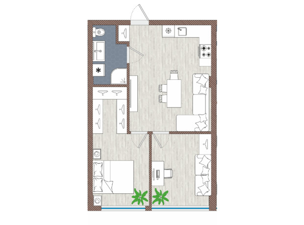 Апарт-комплекс Тиса Renovation: планировка 2-комнатной квартиры 48.6 м²