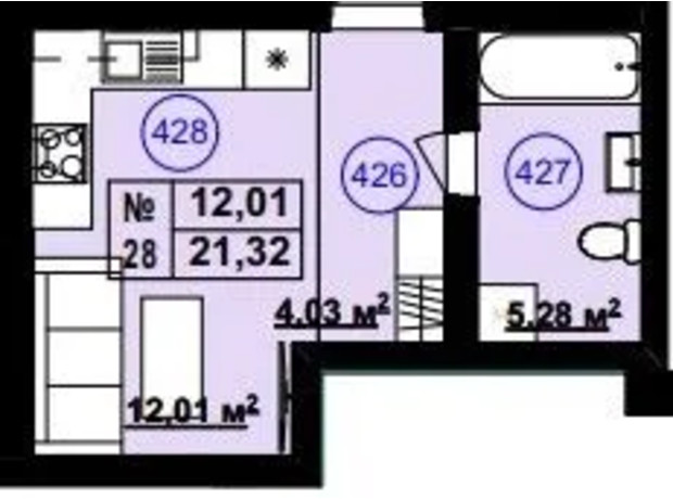 Клубный дом София 2: планировка 1-комнатной квартиры 21.32 м²