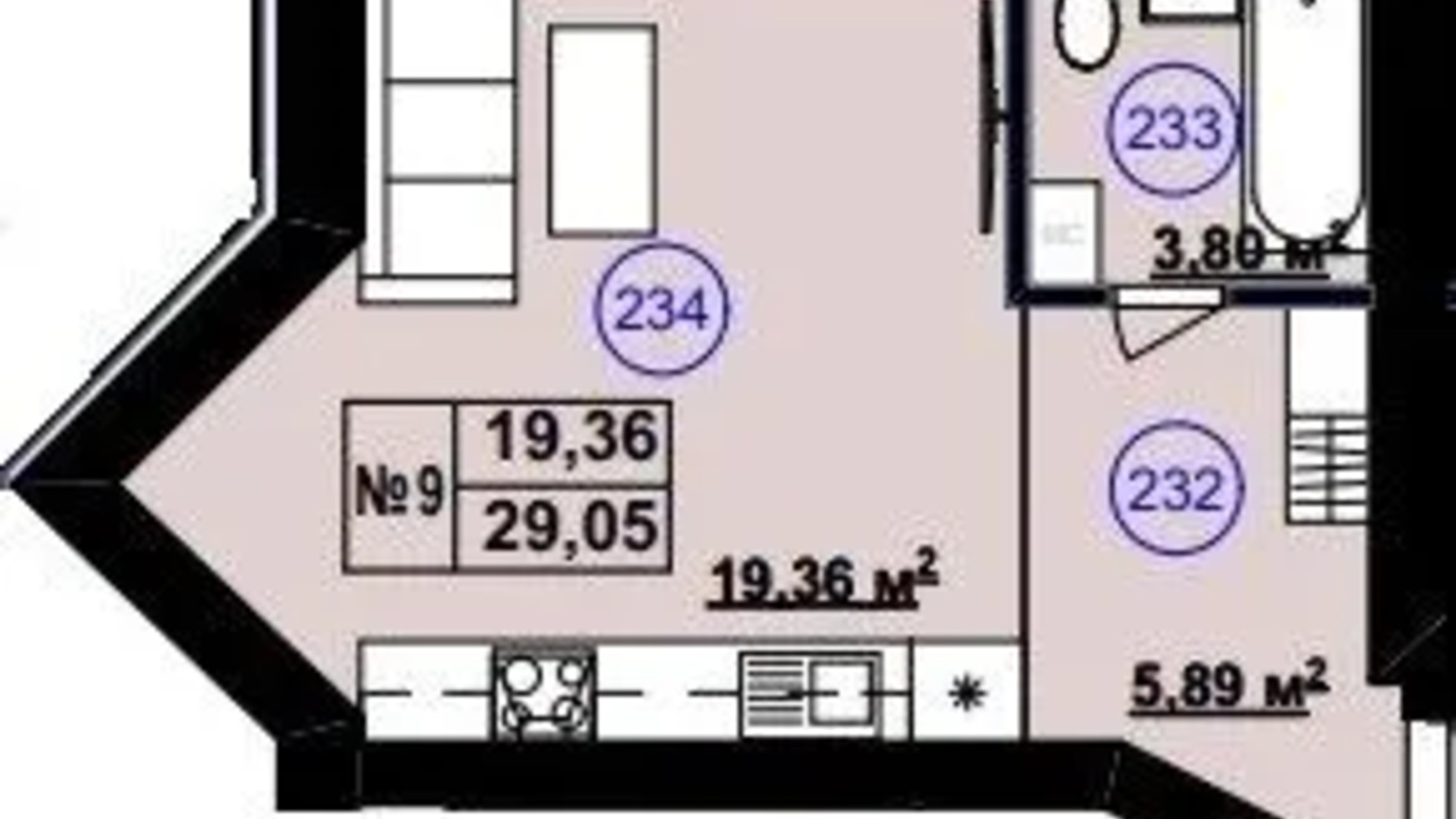 Планировка 1-комнатной квартиры в Клубный дом София 2 29.05 м², фото 617251