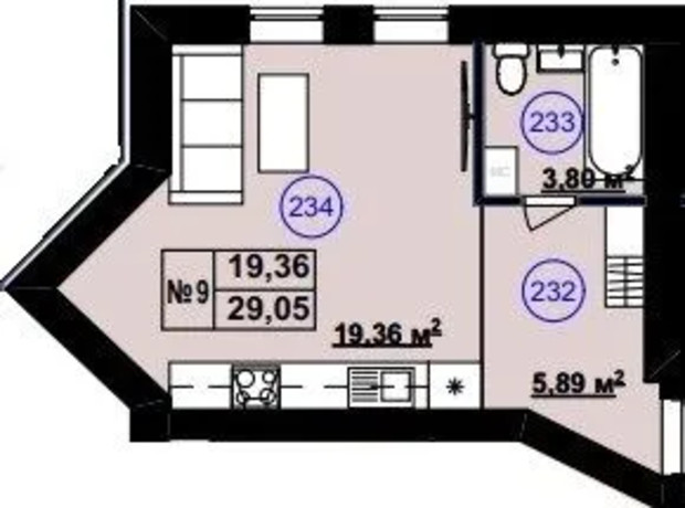 Клубный дом София 2: планировка 1-комнатной квартиры 29.05 м²