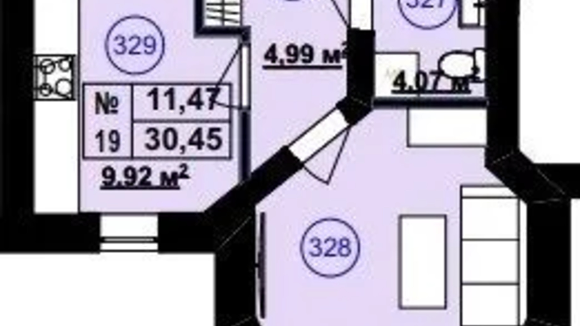 Планировка 1-комнатной квартиры в Клубный дом София 2 30.45 м², фото 617253