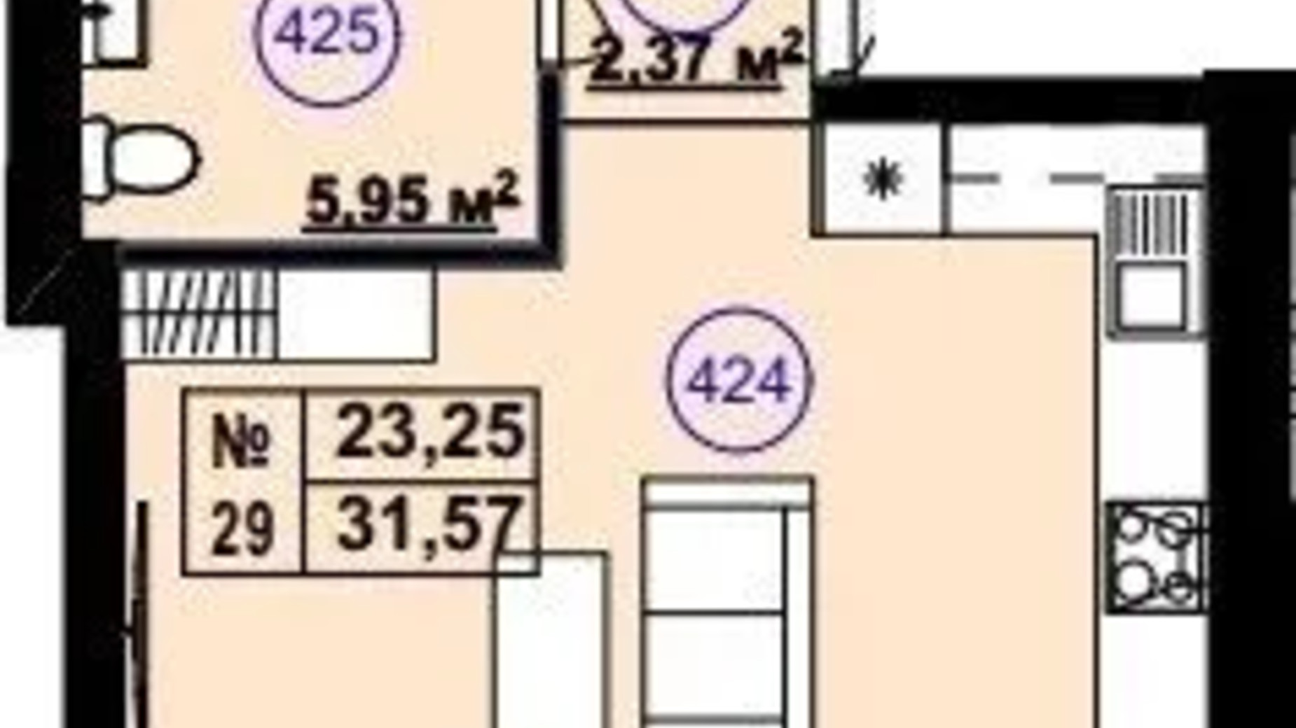 Планировка 1-комнатной квартиры в Клубный дом София 2 31.57 м², фото 617254