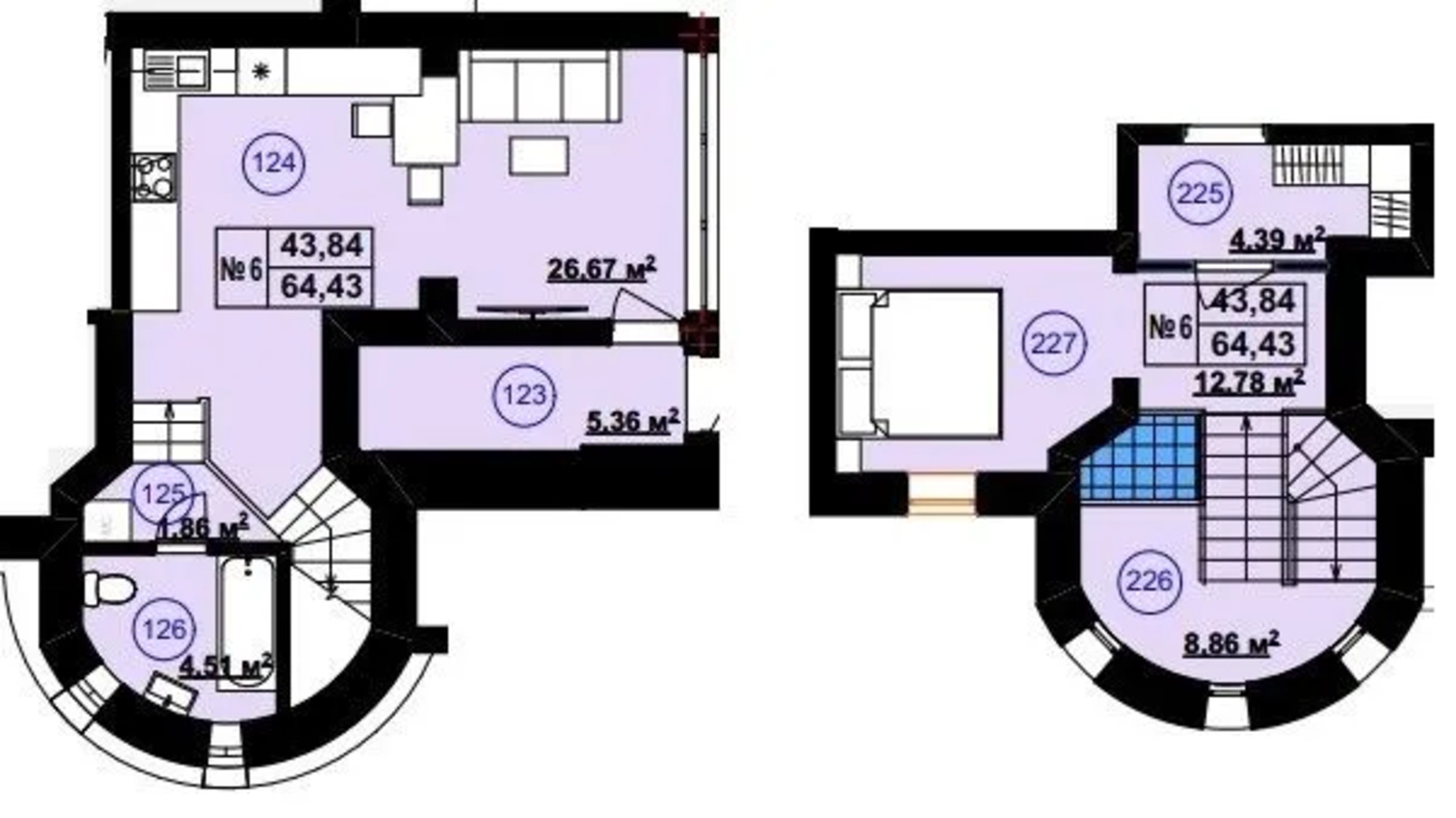 Планировка 1-комнатной квартиры в Клубный дом София 2 64.43 м², фото 617255