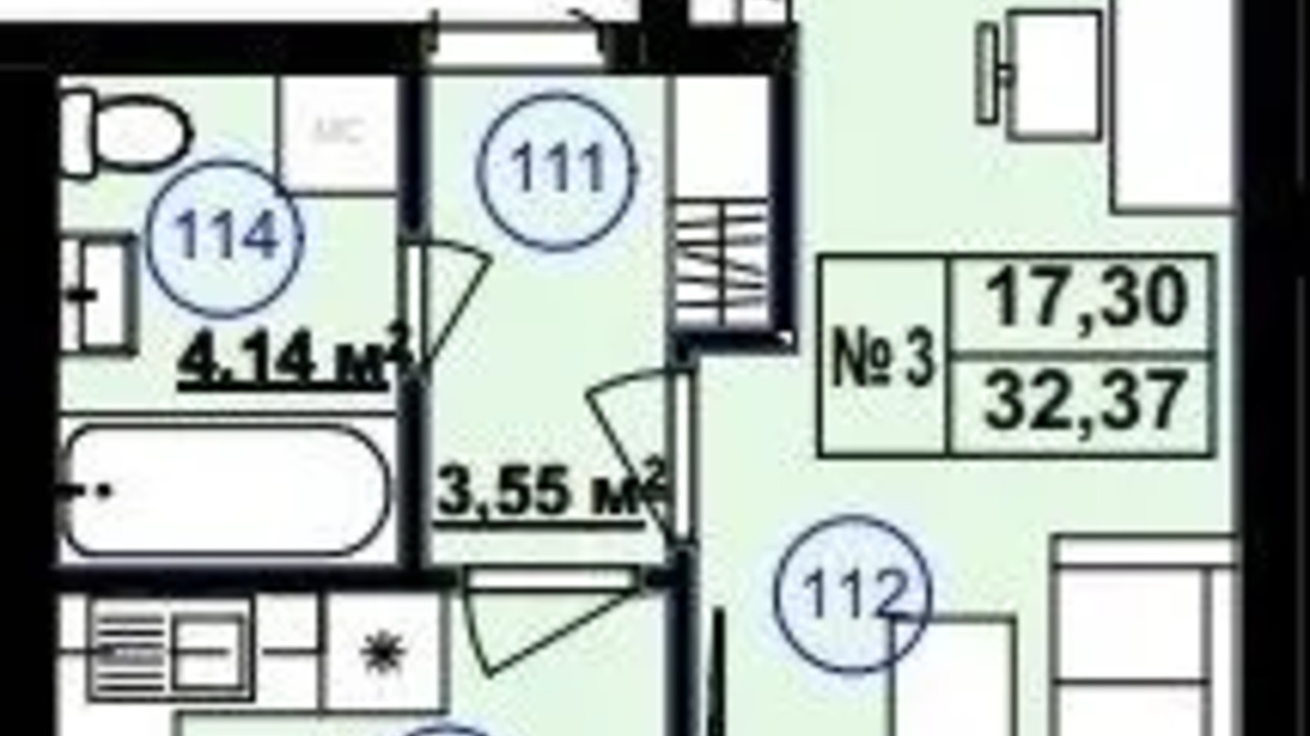 Планування 1-кімнатної квартири в Клубний будинок Софія 2 32.37 м², фото 617260