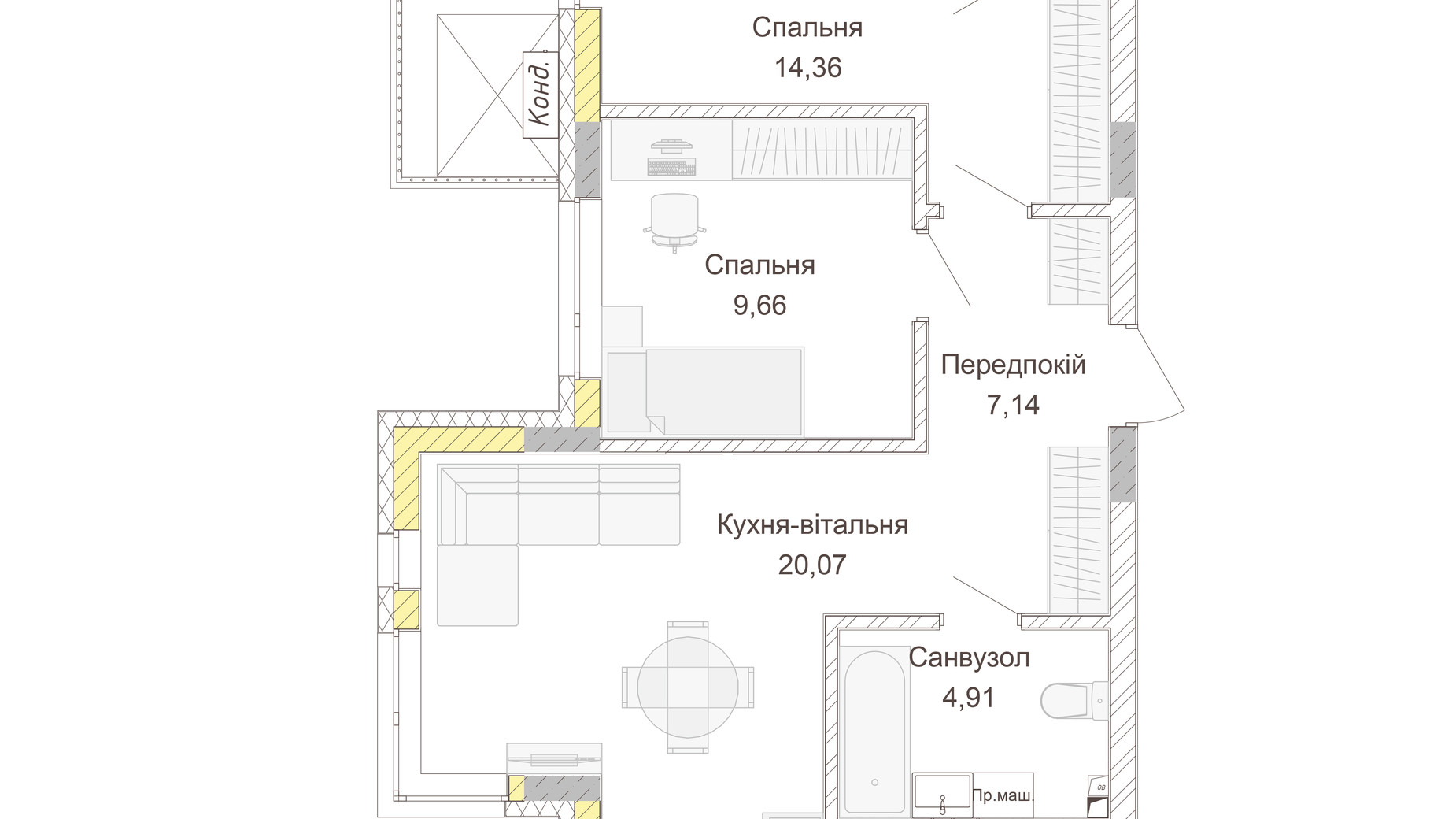 Планування 2-кімнатної квартири в ЖК Empatika 59.93 м², фото 617543