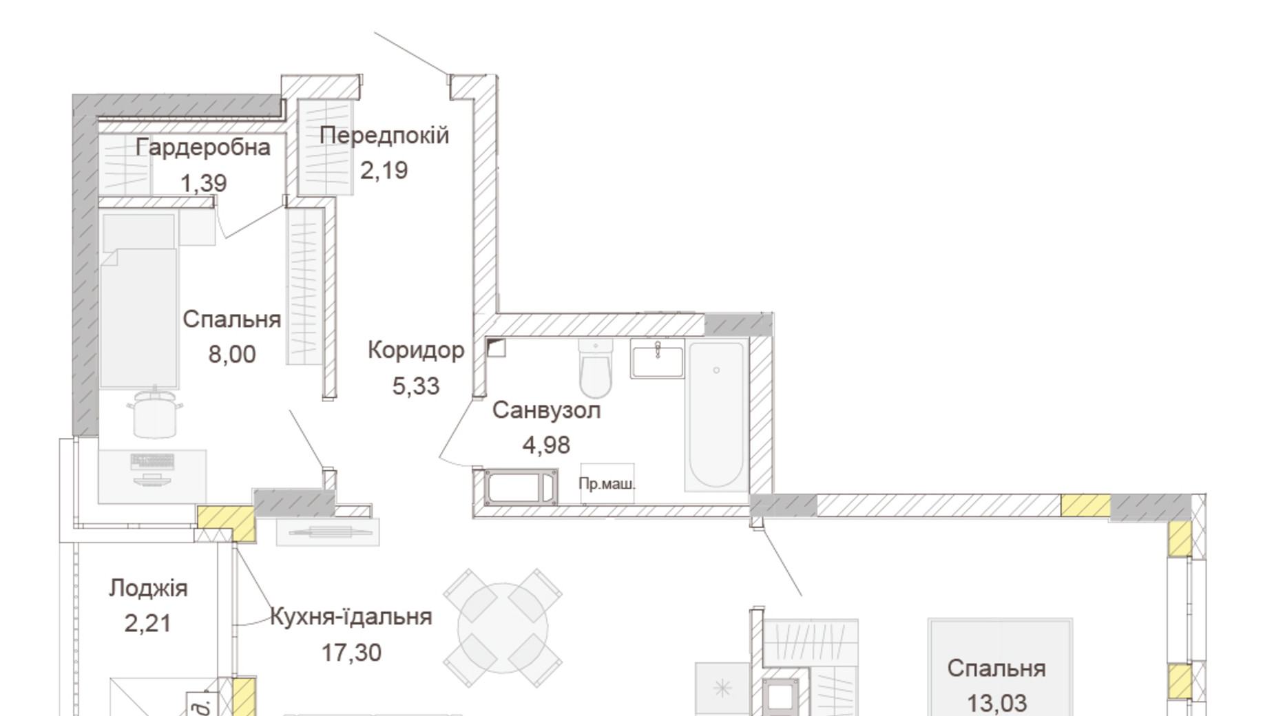 Планировка 2-комнатной квартиры в ЖК Empatika 54.43 м², фото 617547