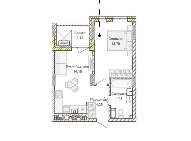 ЖК Empatika: планировка 1-комнатной квартиры 39.37 м²