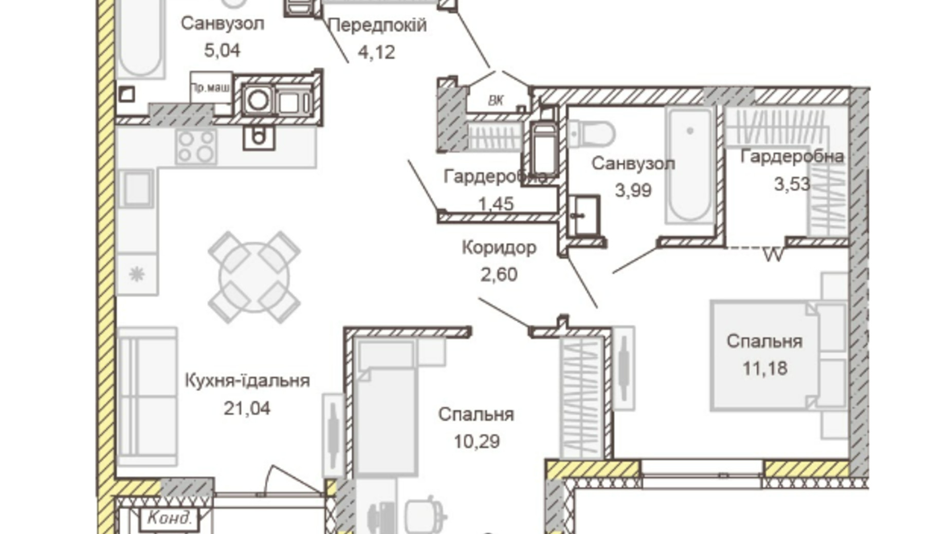 Планировка 2-комнатной квартиры в ЖК Empatika 65.71 м², фото 617555