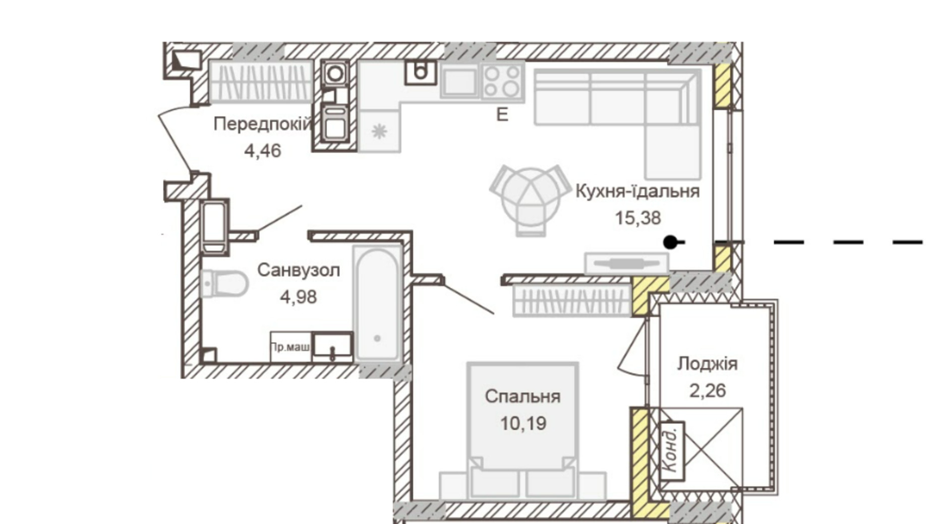 Планировка 1-комнатной квартиры в ЖК Empatika 37.27 м², фото 617556