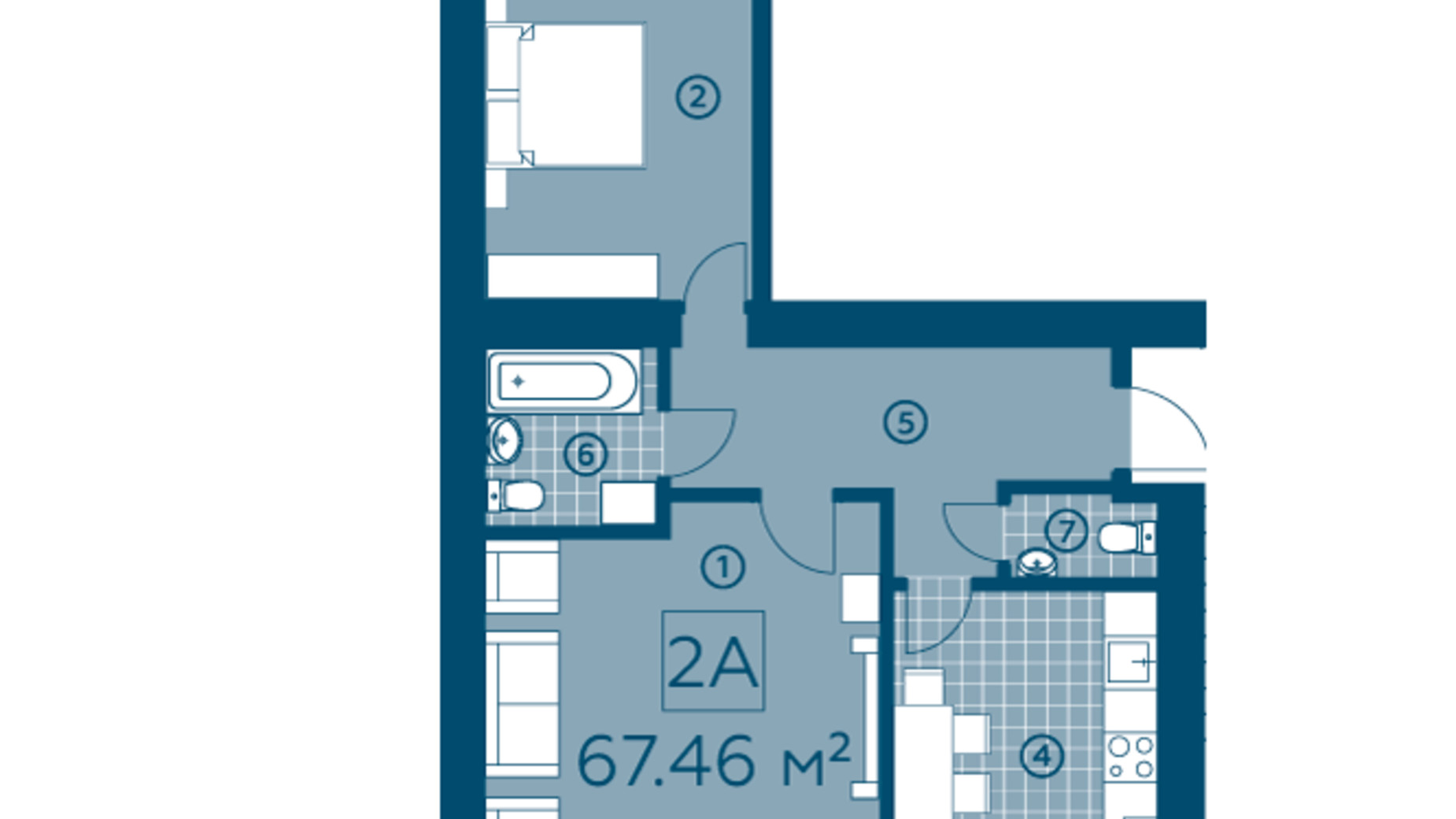 Планировка 2-комнатной квартиры в ЖК Киевский 65.56 м², фото 617704