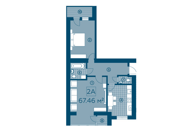 ЖК Киевский: планировка 2-комнатной квартиры 65.56 м²