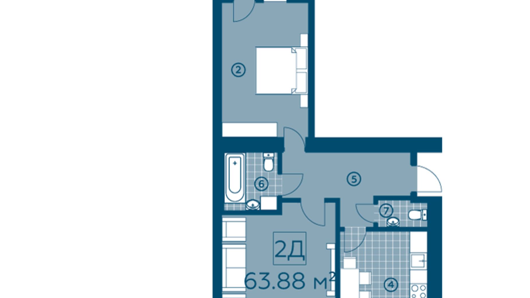 Планування 2-кімнатної квартири в ЖК Київський 63.88 м², фото 617705