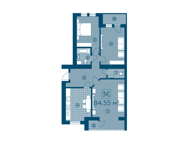 ЖК Київський: планування 3-кімнатної квартири 81.5 м²