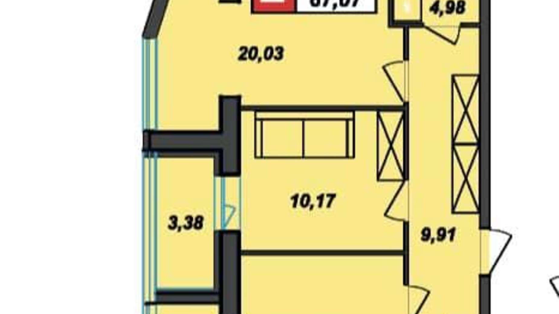 Планування 2-кімнатної квартири в ЖК Sportcity 67.07 м², фото 617727