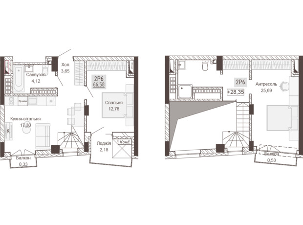 Апарт-комплекс Pokrovsky Apart Complex: планировка 2-комнатной квартиры 66.58 м²