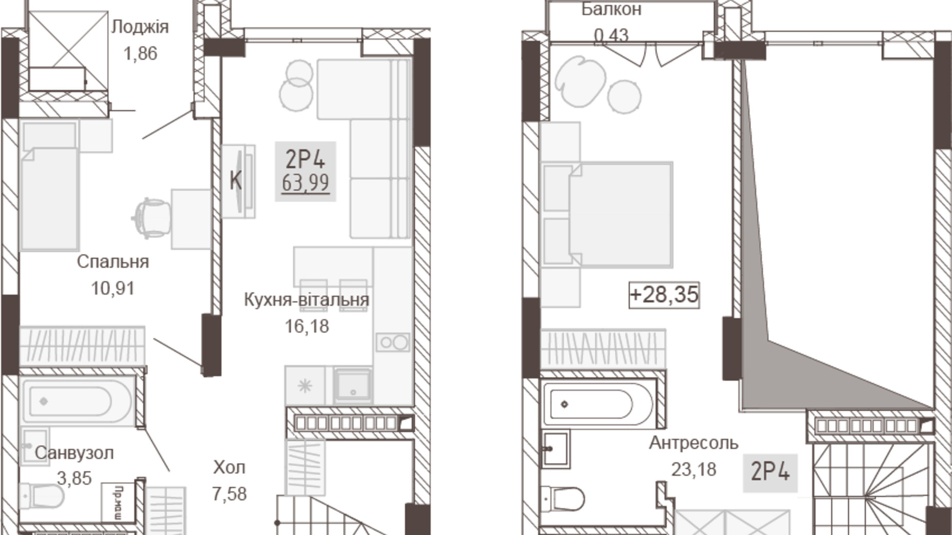 Планировка 2-комнатной квартиры в Апарт-комплекс Pokrovsky Apart Complex 63.99 м², фото 617735