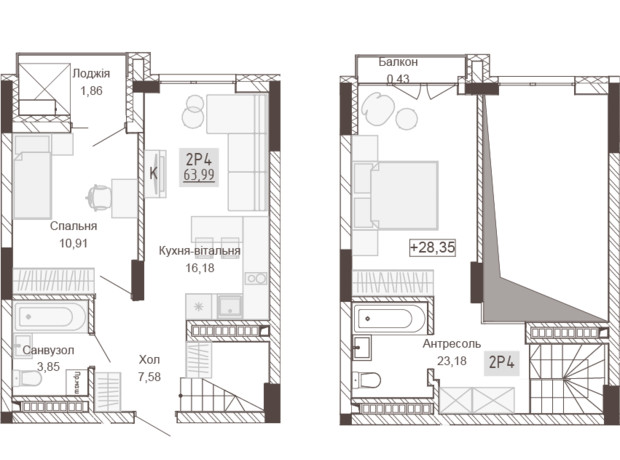 Апарт-комплекс Pokrovsky Apart Complex: планировка 2-комнатной квартиры 63.99 м²